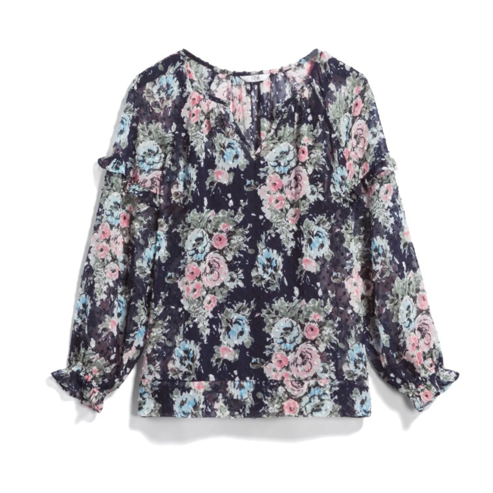 Sheer flowered Q&A top, size XS